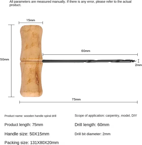 Vista 7 de Taladro manual de mango de madera en forma de T en espiral para carpintería, agujero de escariado, perforación, modelo de plástico