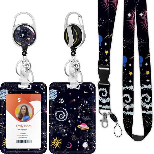 Vista 21 de Soporte para tarjetas de identificación con cordón, soporte retráctil para tarjetas de identificación, correa desmontable para el cuello con carrete