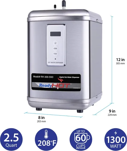 Vista 2 de Ready Hot 40-RH-300-SSD Sistema despachador de agua caliente instantánea, 2.5 cuartos, tanque con pantalla digital solamente de acero inoxidable