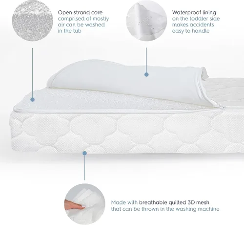 Vista 4 de HALO DreamWeave Colchón de cuna y para niños pequeños - 100% colchón transpirable y núcleo, diseño de 2 etapas de doble cara, funda lavable a