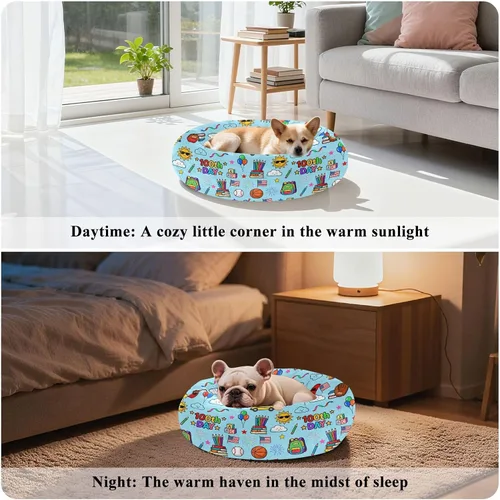 Vista 4 de Wudan Pet Cat Beds Donut Cuddler Fluffy Puppy Beds for Extra Small Size Pets Supplies XS 100th Day Celebration Pattern Blue