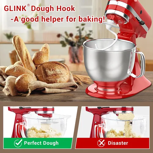 Vista 6 de K45DH - Gancho para masa KitchenAid de 4.5/5 cuartos de galón con cabezal inclinable, gancho de masa de pizza para pan, reemplazo para batidoras