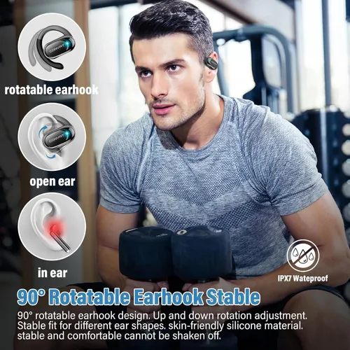 Vista 4 de Auriculares de oreja abierta, auriculares inalámbricos Bluetooth 5.4 con grandes ganchos para los oídos, auriculares abiertos ultra cómodos, sonido