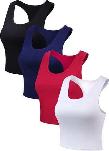 Vista 6 de Boao 4 camisetas básicas sin mangas de espalda cruzada para mujer