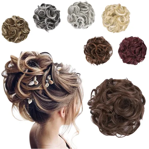 Vista 14 de Elaine Extensión de Coletero Grande y Desordenado, Rizos de Cabello Sintétcio, Coleteros Ondulados Grandes, Trenza Gruesa para Mujeres (#Blanco)