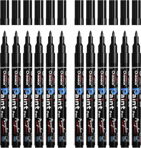 Vista 10 de Marcadores de Pintura Overseas - Marcadores Permanentes Blancos de Pintura Acrílica, Juego de 12, a Base de Agua, Impermeables, Punta Extrafina