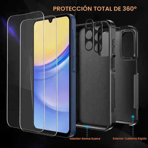 Vista 2 de Funda para teléfono Samsung Galaxy A15 5G, [protección contra caídas de grado militar de 15 pies]