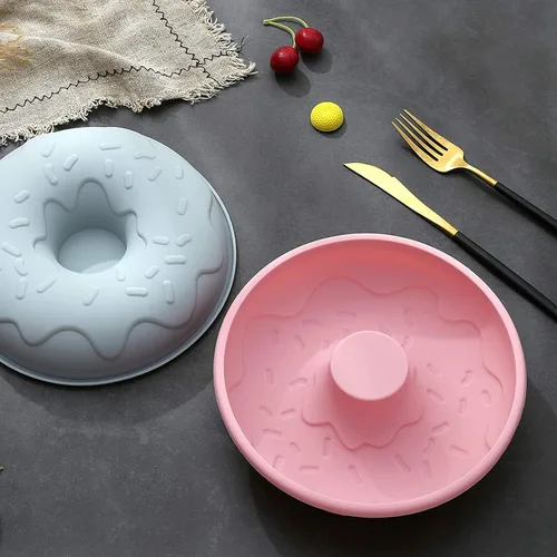 Vista 8 de Molde de silicona de gran tamaño para donas antiadherentes para hornear pasteles para bagel y donuts (8 pulgadas, rosa)