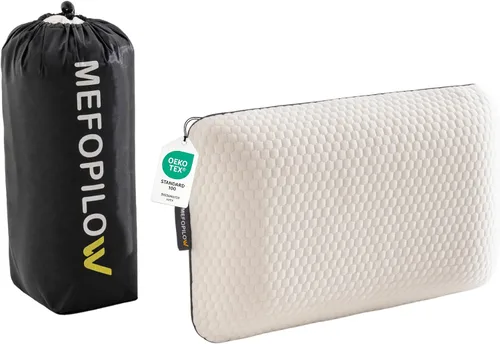 Vista 21 de Almohada de viaje de espuma viscoelástica con funda lavable y bolsa de transporte, almohada de cuello compacta, suave y transpirable para avión