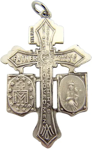 Vista 2 de HMHReligiousMfg Crucifijo de perdón de plata de ley con medalla escapular y milagrosa 1 38 pulgadas