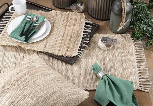 Vista 4 de SARO LIFESTYLE Chindi Collection - Almohada de yute rellena de plumón, 18 pulgadas, natural