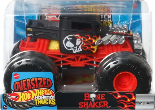 Vista 5 de Hot Wheels Monster Trucks, camión monstruo de gran tamaño, camión de juguete fundido a presión a escala 1:24 con ruedas gigantes y diseños geniales
