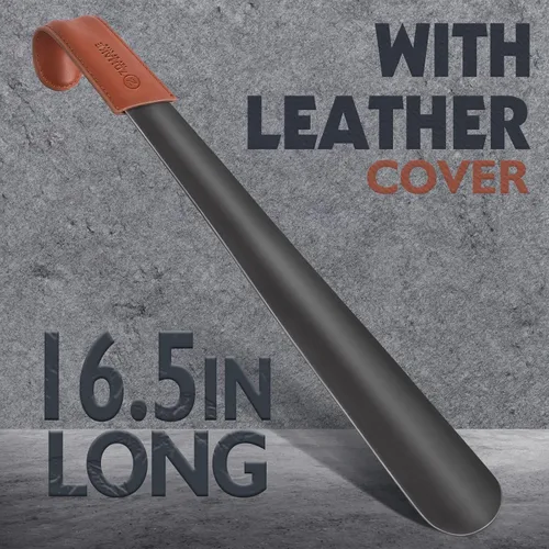 Vista 2 de ZOMAKE Cuerno de zapato de mango largo para personas mayores, hombres y mujeres, calzador largo de metal para botas, ayudante de cuchara de zapatos