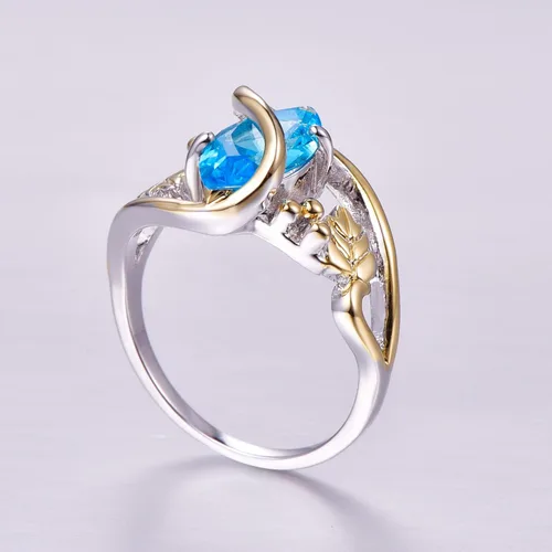 Vista 4 de Psiroy Anillo de plata de ley 925 con topacio azul y hojas