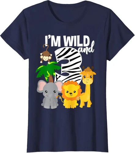 Vista 32 de Camiseta de cumpleaños con temática de zoológico de I'm Wild and 3, Negro, S