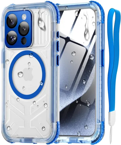 Vista 35 de Funda impermeable para iPhone 15 con Magsafe, protector de pantalla, cordón, IP68 militar de cuerpo completo a prueba de golpes, para deportes Negro