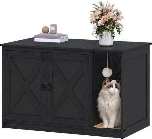Vista 11 de Hzuaneri Caja de Arena para Gatos con Cerramiento, Mueble de Armario Oculto para Caja de Arena con Campana, Casa Interior para Gatos, Estilo Granja