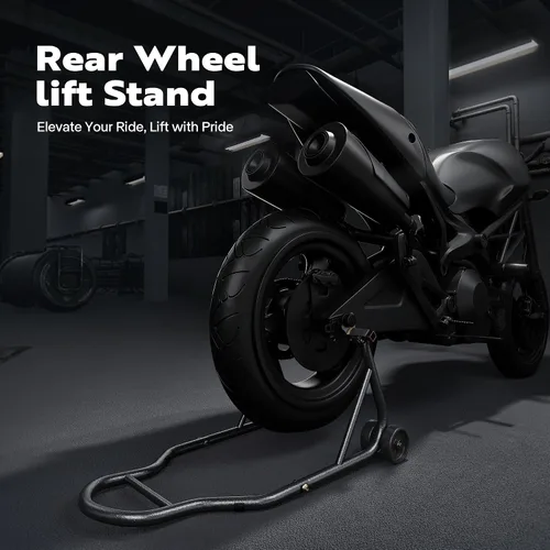 Vista 2 de SPECSTAR Soporte universal para motocicleta, capacidad de 441 libras de elevación de rueda trasera con carrete de basculante ajustable U+L, soporte