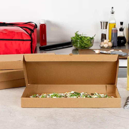 Vista 96 de Restaurantware - Cajas para pizza, 50 unidades, 14 x 7 x 1.5 pulgadas, embalaje de papel de cartón corrugado con bloqueo de pestañas, resistente a