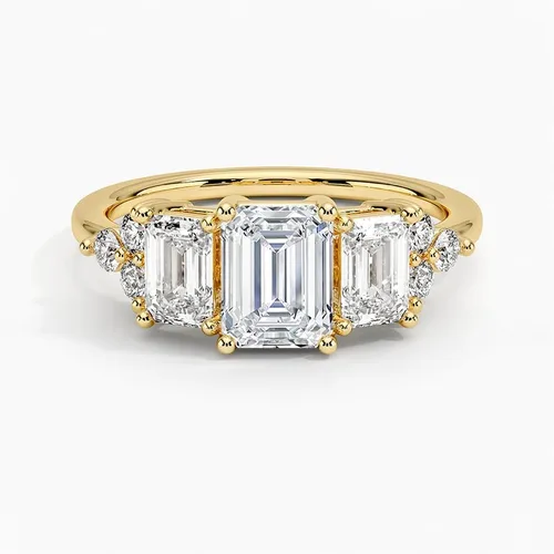 Vista 4 de IGI - Anillo de compromiso de diamantes creados en laboratorio de talla esmeralda blanca de 2.0 quilates con acento, dos esmeraldas brillantes