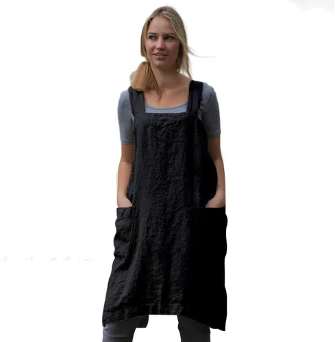 Vista 2 de WROLEM Women's Cross Back Pinafore Apron with Large Pockets Home Kitchen, Restaurant, Coffee house,Cooking Gardening Works