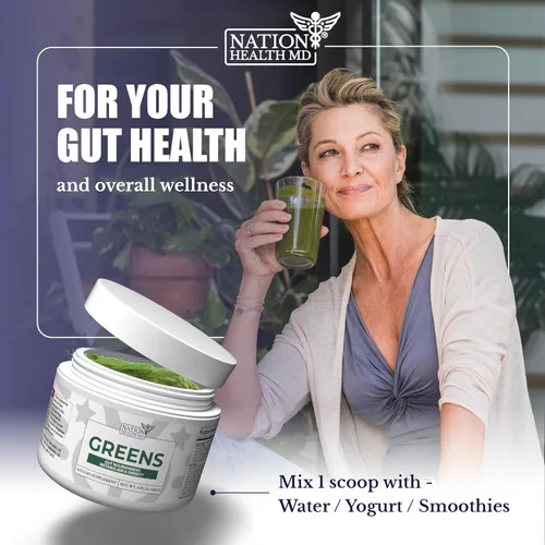 Vista 3 de Greens - Superalimento orgánico en polvo súper verdes - Suplementos diarios de verduras y frutas verdes - con probióticos, espirulina, cúrcuma