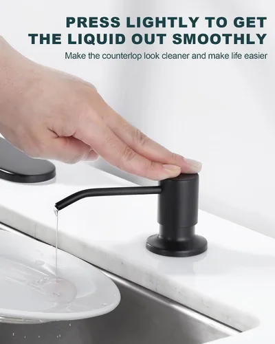 Vista 6 de WOWOW Grifos de cocina con dispensador de jabón, cuello de cisne de una sola manija, grifos de fregadero de cocina negros con rociador, arco alto