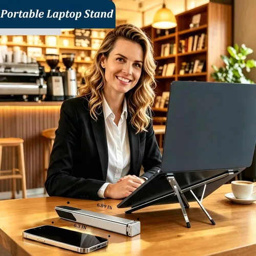 Vista 2 de Portable Laptop Stand for Travel, Aluminum X-Shape Silver