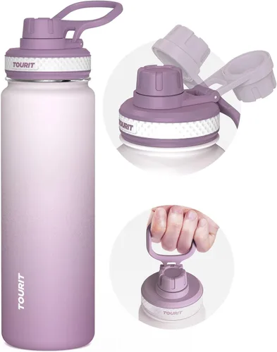Vista 11 de TOURIT Botella de agua aislada de 24 onzas, botellas de agua de acero inoxidable con asa, botella de agua deportiva al vacío de doble pared, sin