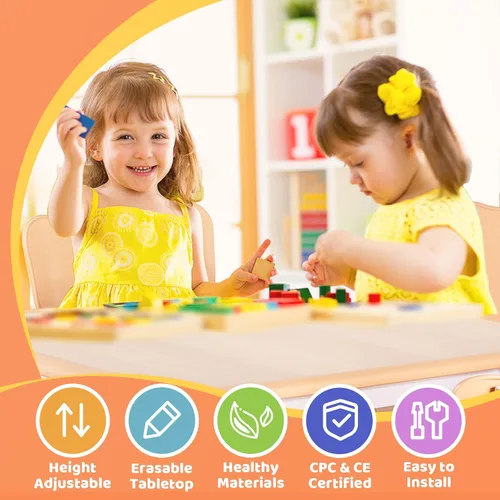 Vista 2 de FUNLIO Juego de mesa y 4 sillas para niños, juego de mesa y sillas para niños de 3 a 8 años, fácil de limpiar, mesa de artes y manualidades