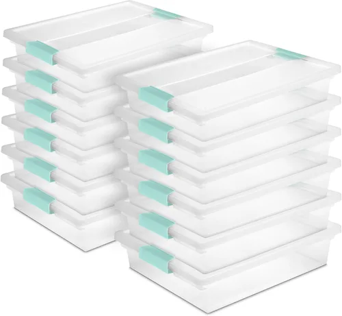 Vista 14 de Sterilite Paquete de 18 cajas de clip, contenedores apilables de plástico transparente con tapas de cierre, tamaño pequeño, suministros