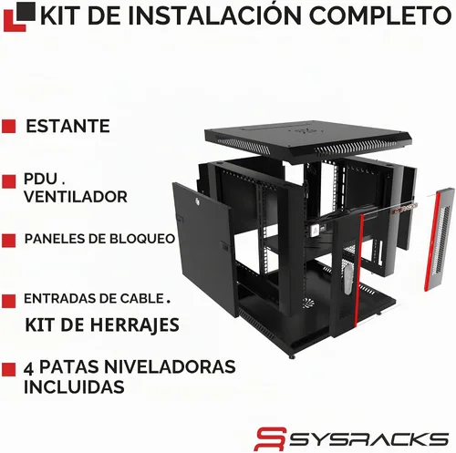 Vista 4 de Sysracks Gabinete para rack de servidor de montaje en pared 6U, rack de red de bloqueo de 19 pulgadas, 24 pulgadas de profundidad, puerta de vidrio