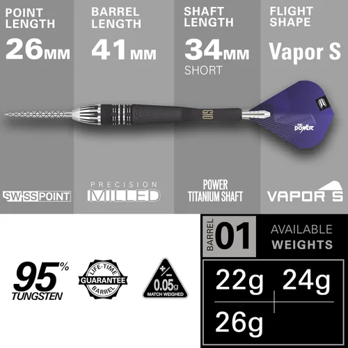 Vista 3 de Target Darts Phil Taylor Power 9-Five Gen 10 95% Tungsten Swiss Point Steel Tip Darts Set