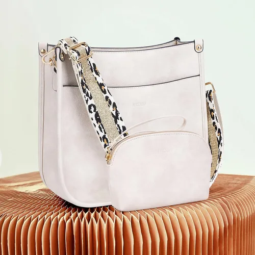 Vista 9 de HKCLUF Bolso cruzado para mujer, 2 piezas, de cuero, con 2 correas ajustables de leopardo, bolsa cruzada