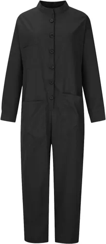Vista 3 de Overol de moda para mujer, de manga larga, con botones, casual, holgado, holgado, color sólido