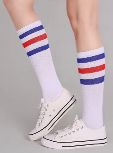 Vista 5 de Pareberry calcetines clásicos de algodón suave hasta la pantorrilla, estilo retro, blancos
