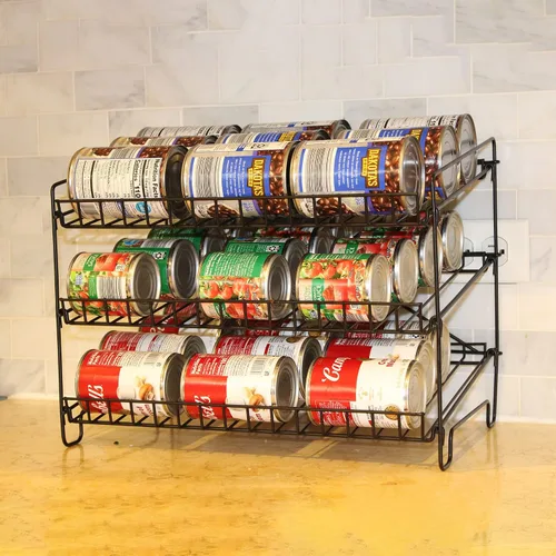 Vista 6 de FixtureDisplays® Estante de alambre de 3 niveles, organizador de latas, dispensador de tarros para armario de cocina, encimera, despensa, 16