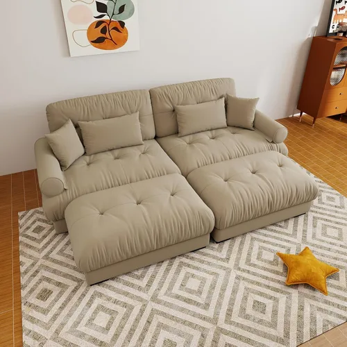 Vista 31 de Sofá modular de gran tamaño de 94 pulgadas, sofás seccionales grandes de color beige y blanco para sala de estar, juego de sofá de terciopelo, sofás