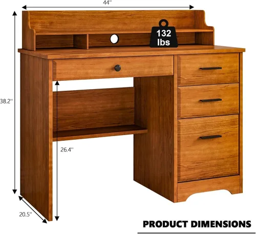 Vista 2 de 4 EVER WINNER - Escritorio para computadora con cajones para espacios pequeños, escritorio de madera con gabinete de archivos y soporte