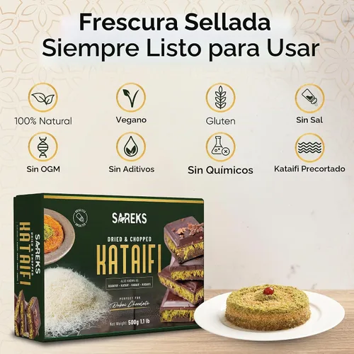 Vista 6 de Kataifi Masa de fillo rallada 500 g (17.6 oz) - Seca picada, sin sal, a base de plantas Para barra de chocolate con pistacho Dubai, Kunafa