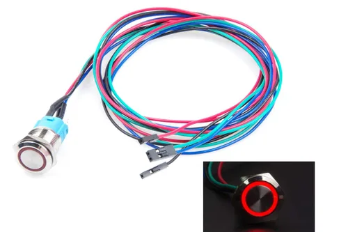 Vista 4 de Interruptor de chasis de 0.472 in con botón de metal con cable de extensión de 3.3 pies, anillo de símbolo de interruptor azul, adecuado