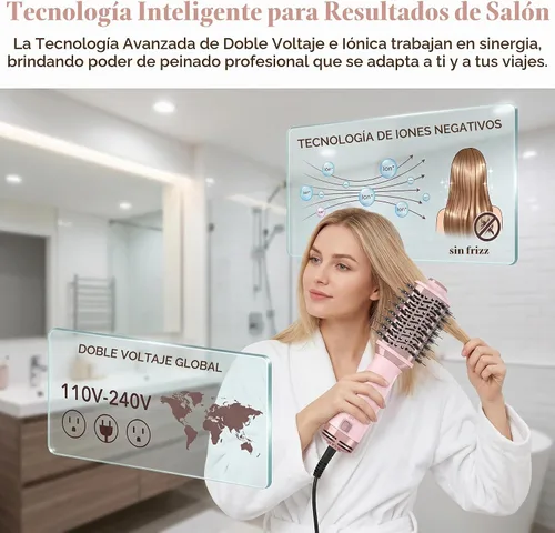 Vista 5 de Cepillo de aire caliente de doble voltaje de viaje Cepillos secadores de pelo MIni 4 en 1 Cepillo secador de pelo de 2 pulgadas con bolsa