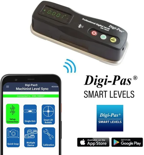 Vista 3 de Nivel de precisión Smart Master de 2 ejes DWL1500XY Bluetooth, 0.0002 pulgadas/ft (0.001 in/m o 4 seg) - Paquete de 3 3-unidades (negro)