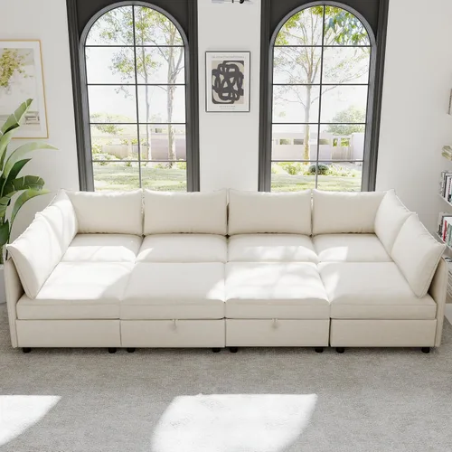 Vista 6 de ERYE - Sofá modular modular de gran tamaño para 8 asientos, con asiento de almacenamiento y otomana, sofá tapizado de felpilla en forma de U, sofá