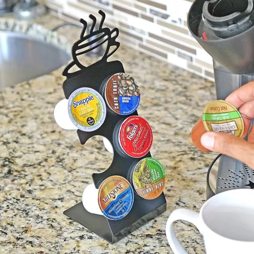 Vista 3 de Soporte para cápsulas de café para encimera, soporte de 6 ranuras K-Cup para espacios pequeños, almacenamiento compacto, soporte de metal
