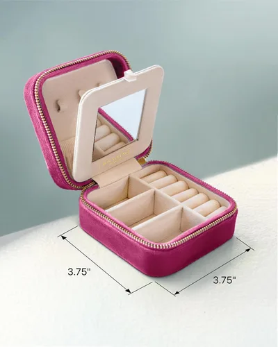 Vista 3 de Caja organizadora de joyas de viaje de terciopelo de felpa Joyero de viaje pequeño para mujer Organizador de viaje de joyería, estuche de viaje