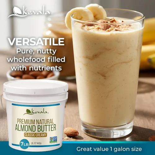Vista 8 de Kevala Mantequilla de almendras prémium cremosa, sin lácteos, cubo de 7 libras Spread for Pancakes and Waffles, Nutty Ingredient for Vegan Snacks