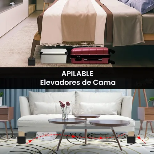 Vista 5 de MYMULIKE Elevadores de cama de gran tamaño, elevadores de muebles resistentes de 4 pulgadas que soportan hasta 6000 libras, bloques de elevación