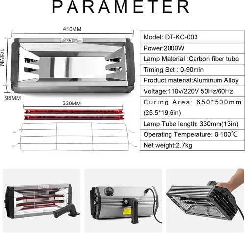 Vista 3 de DATOUBOSS Lámpara de curado de pintura por infrarrojos 2000W Infrarrojos de onda corta Secador de pintura para reparación de carrocería Sistemas