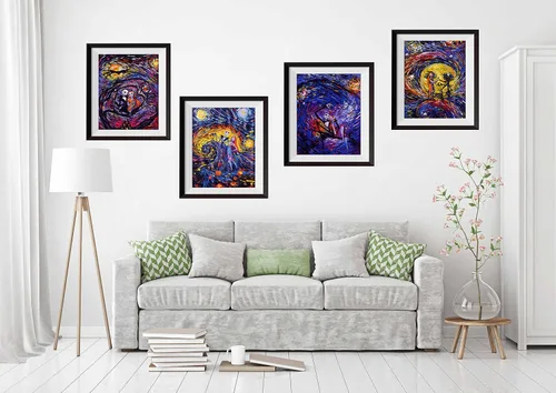 Vista 2 de Uhomate 4 pósteres de Jack Sally Jack y Sally Nightmare Before Christmas Vincent Van Gogh Noche estrellada para decoración de pared dormitorio baño